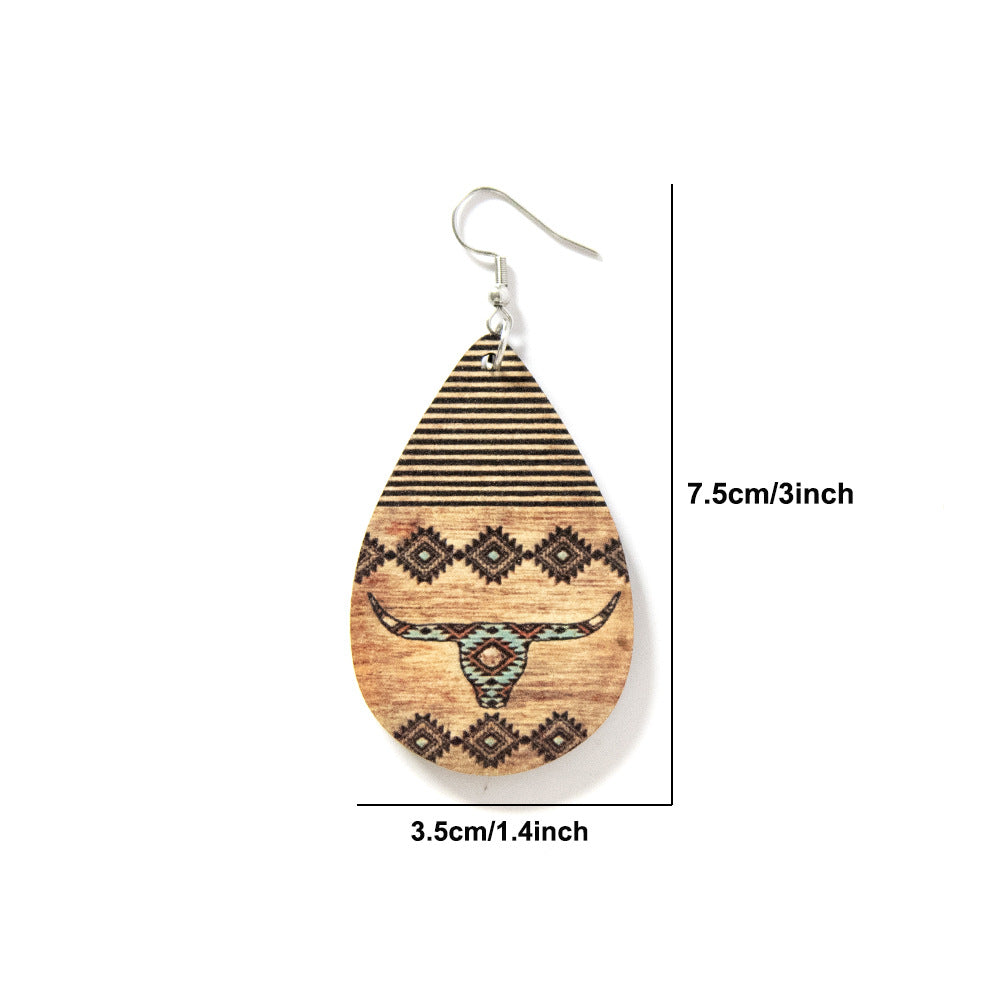 Wholesale Aztec Western Wind Goat Wooden Earrings